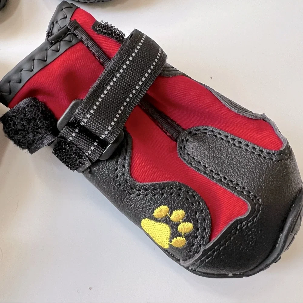 4pcs/Set Red/Black Dog Reflective Warm Rain Pets Booties Socks Shoes M Sz 5 SOOL